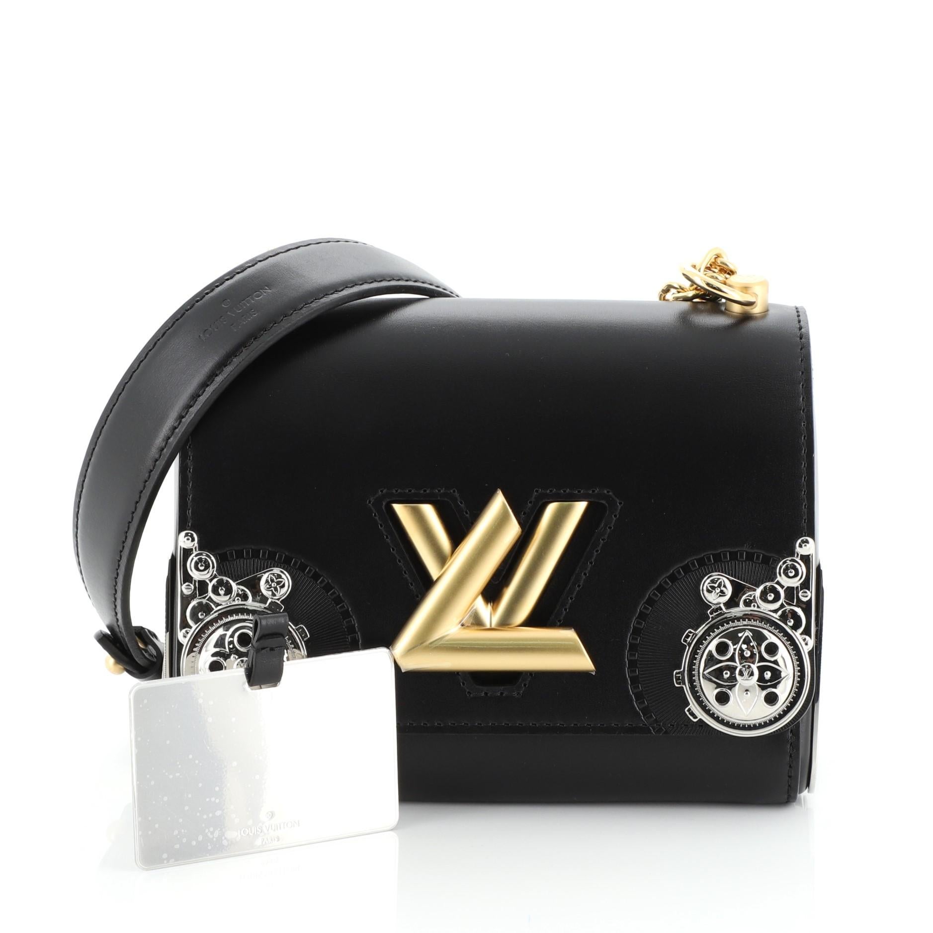 Black Louis Vuitton Twist Handbag Embellished Calfskin PM