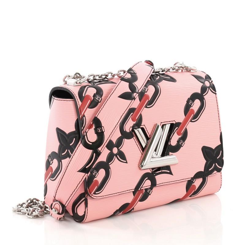 Pink Louis Vuitton Twist Handbag Limited Edition Chain Flower Print Epi Leather MM
