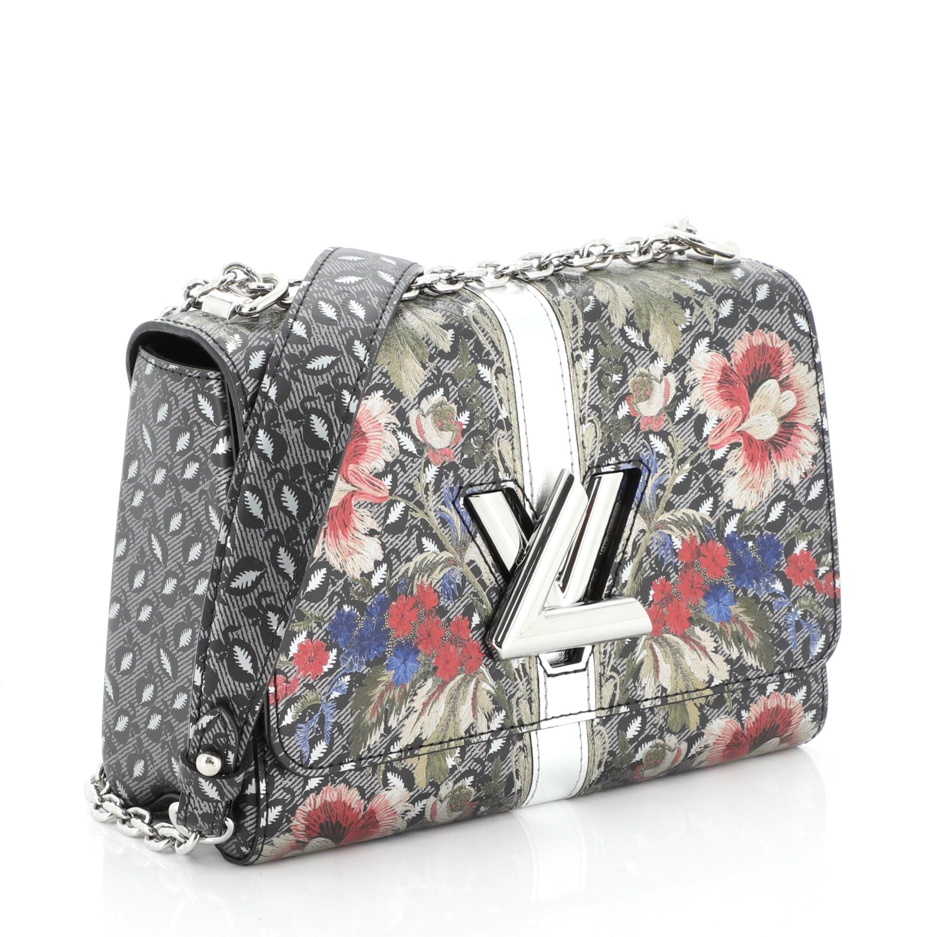 Gray Louis Vuitton Twist Handbag Limited Edition Floral Print Epi Leather MM