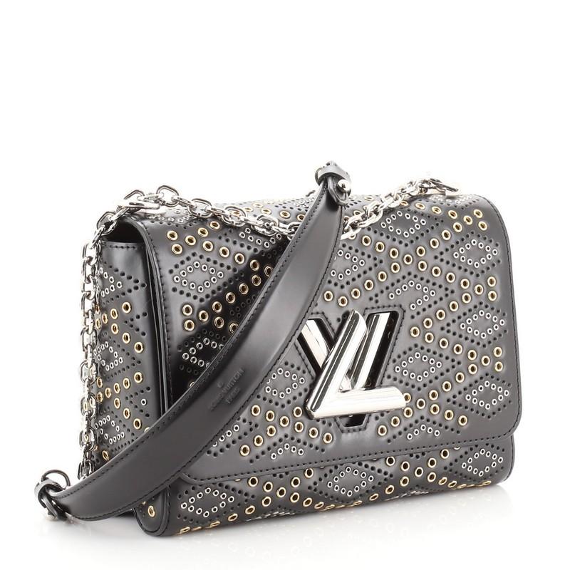 Black Louis Vuitton Twist Handbag Limited Edition Grommet Embellished Leather M