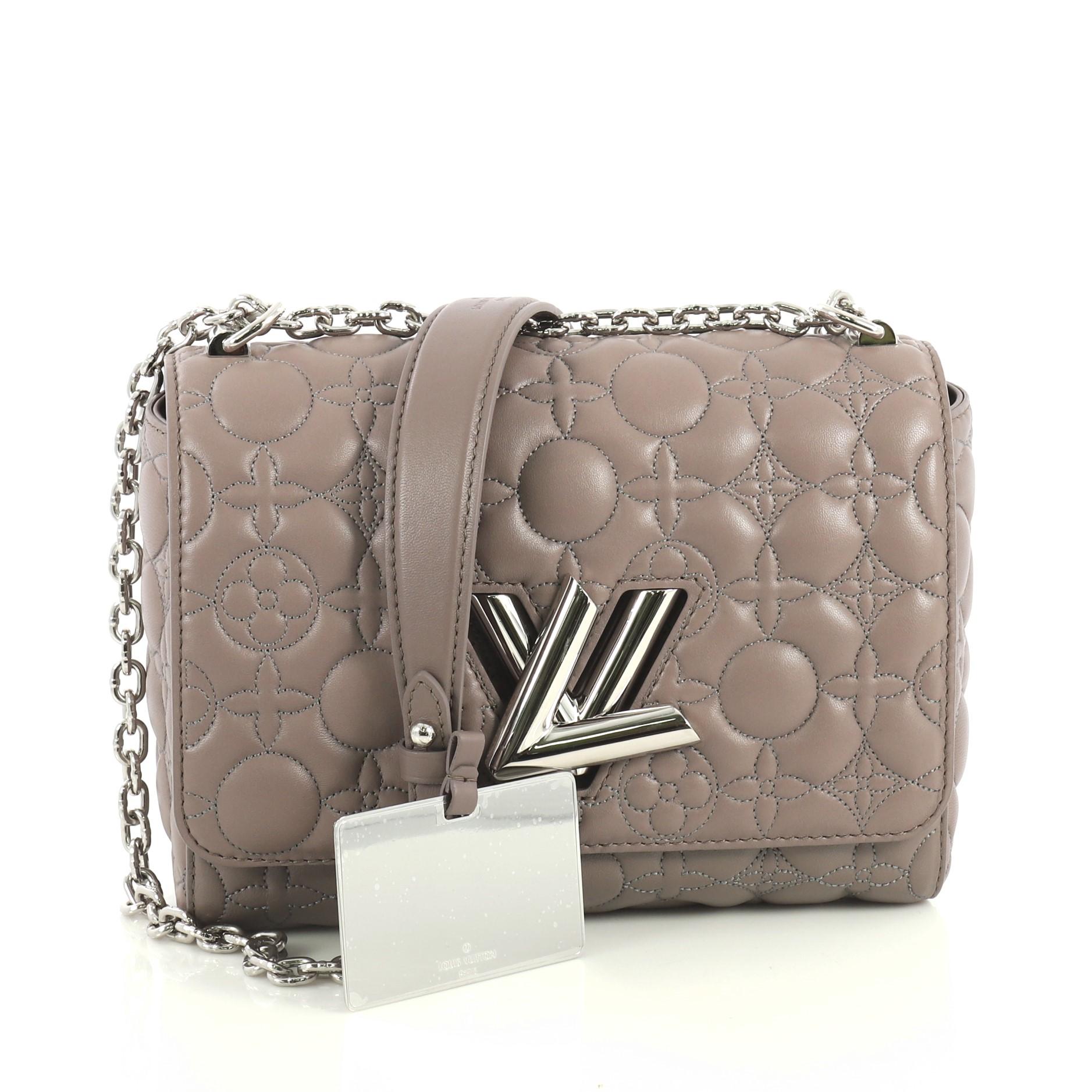 Gray Louis Vuitton Twist Handbag Malletage Flower Lambskin MM
