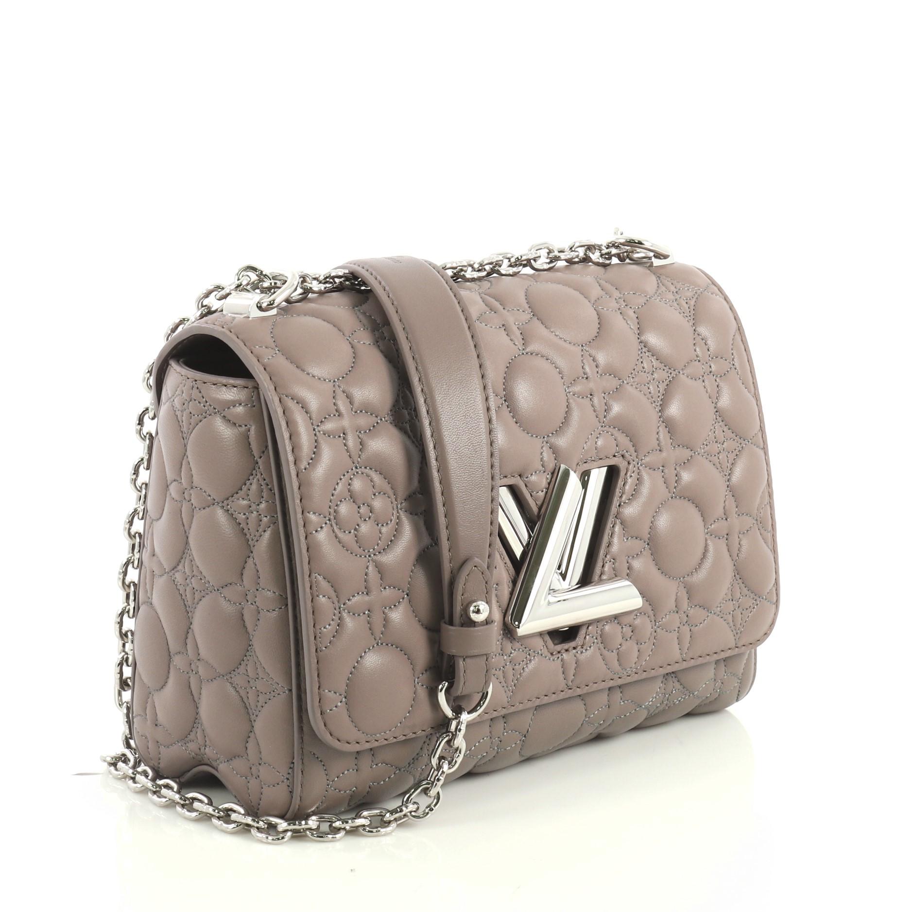 Louis Vuitton Twist Handbag Malletage Flower Lambskin MM In Good Condition In NY, NY
