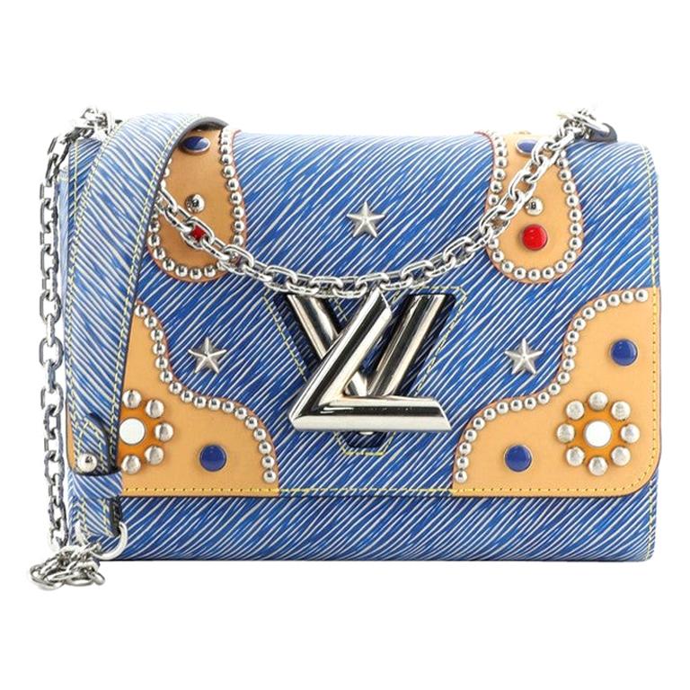 Louis Vuitton Epi LV Twist MM Chain Shoulder Bag Purse Denim Blue