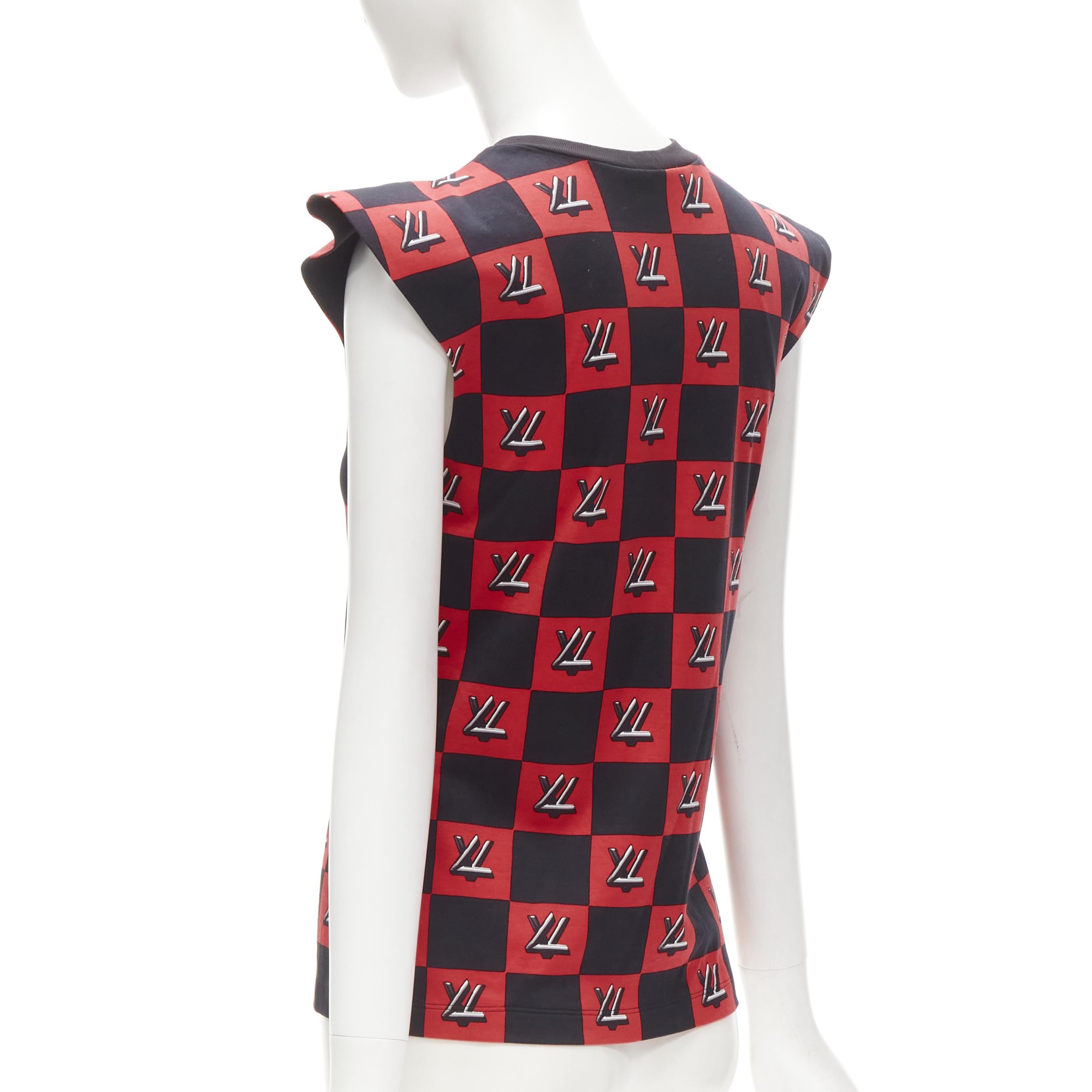 LOUIS VUITTON Twist Lock LV red black Damier check flutter sleeve vest In Excellent Condition In Hong Kong, NT