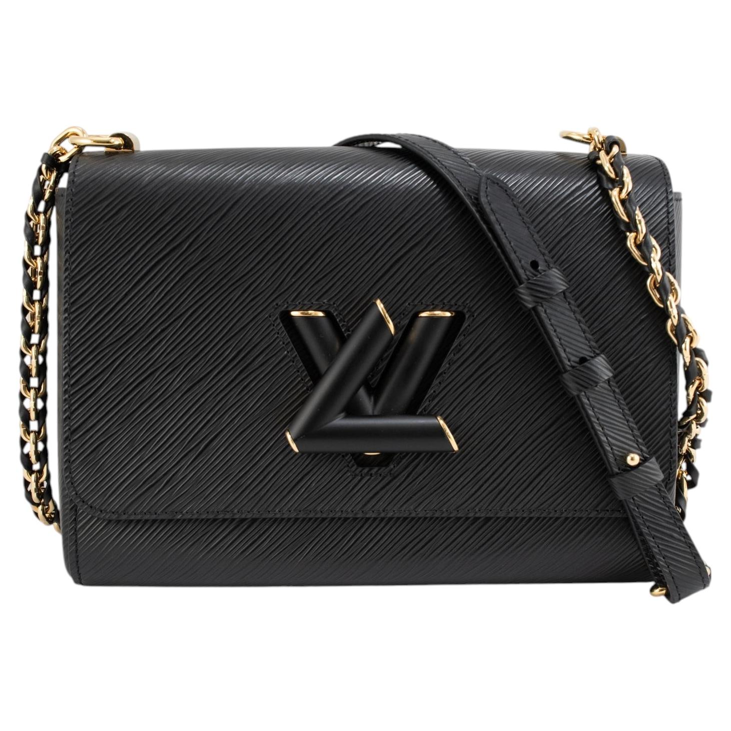 Sac à bandoulière Louis Vuitton Twist MM en cuir Epi noir avec chaîne dorée en vente