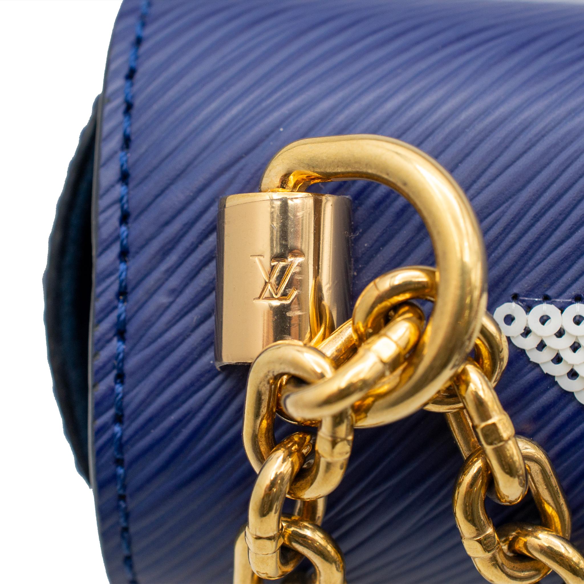 Louis Vuitton Twist MM Navy Leather & Sequin Night Bird Ladies Handbag W/Box For Sale 9