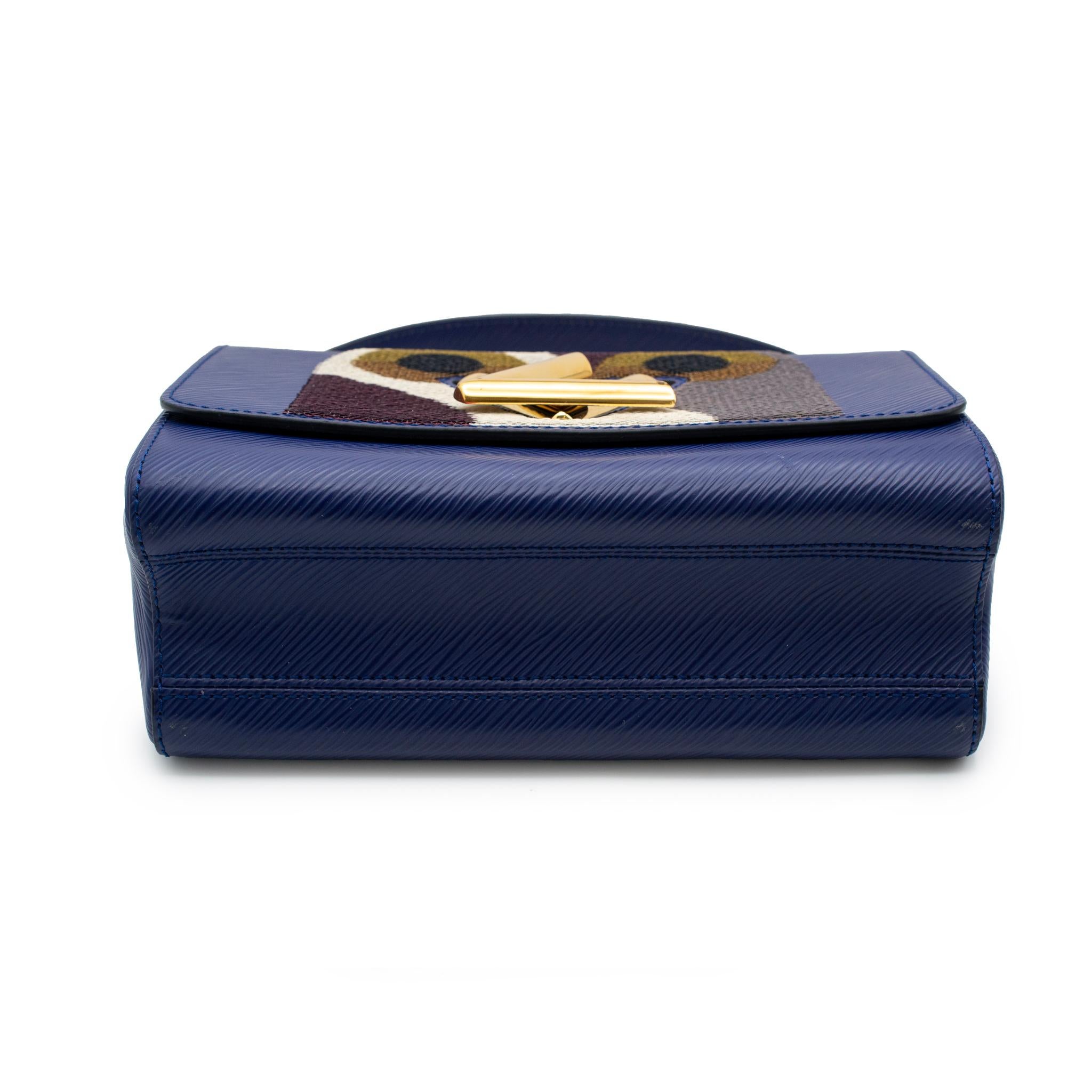 Louis Vuitton Twist MM Navy Leather & Sequin Night Bird Ladies Handbag W/Box For Sale 12