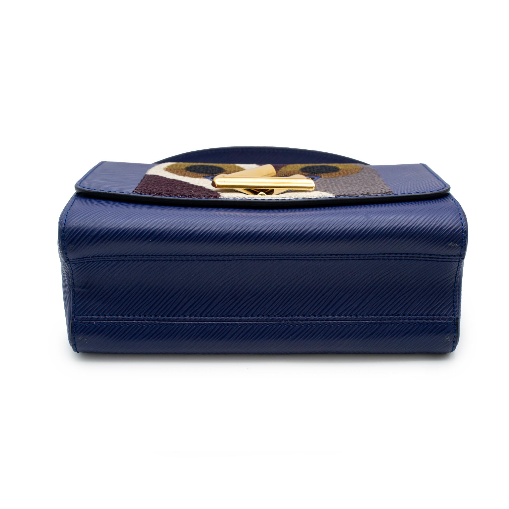 Louis Vuitton Twist MM Navy Leather & Sequin Night Bird Ladies Handbag W/Box For Sale 11