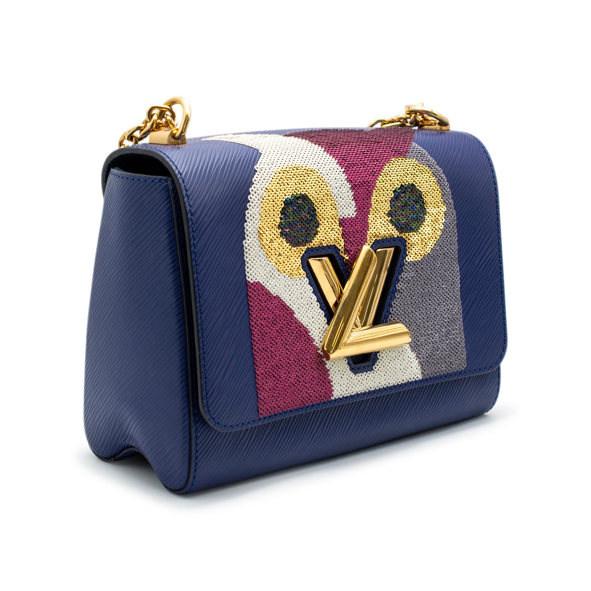 Louis Vuitton Twist MM Navy Leather & Sequin Night Bird Ladies Handbag W/Box For Sale 2