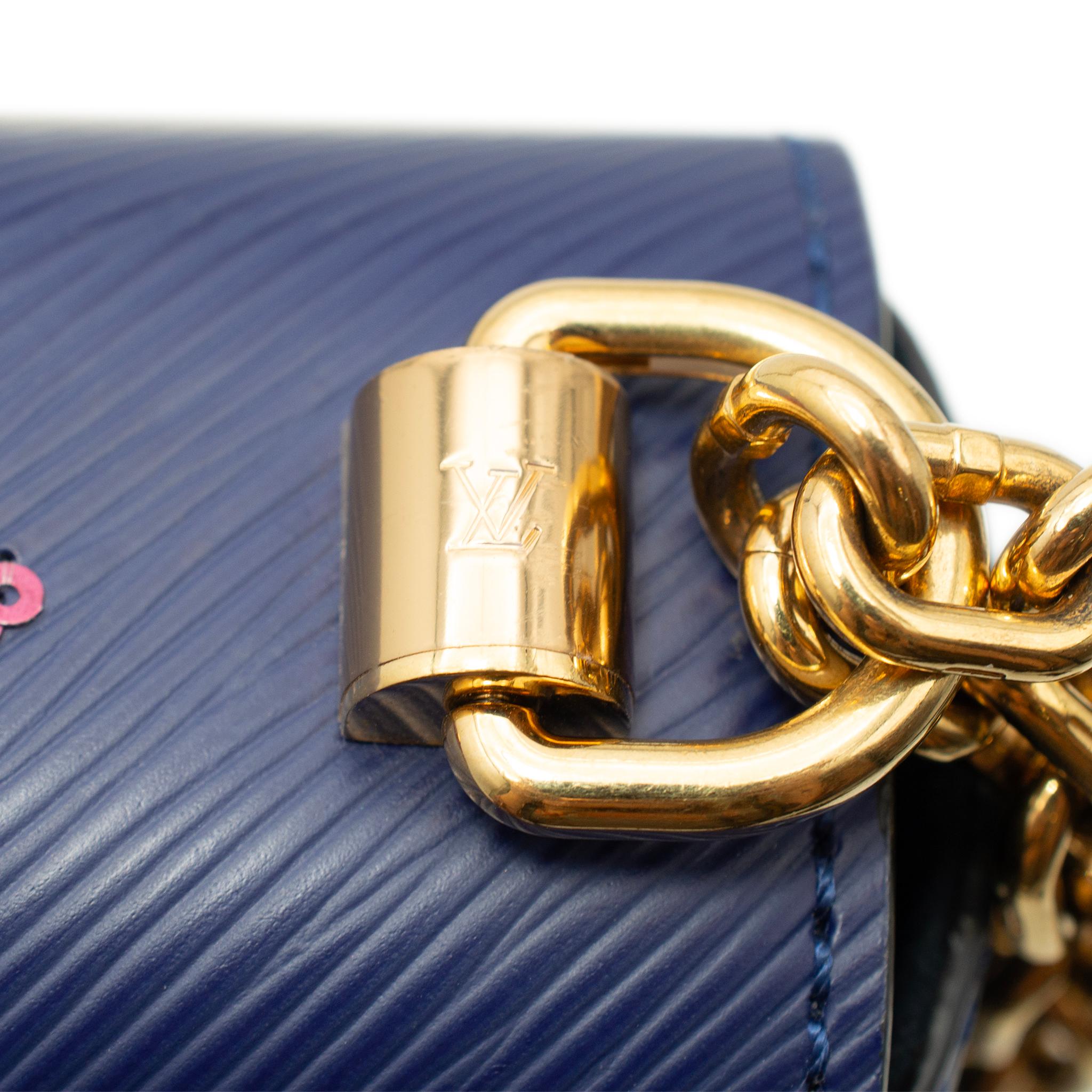 Louis Vuitton Twist MM Navy Leather & Sequin Night Bird Ladies Handbag W/Box For Sale 4