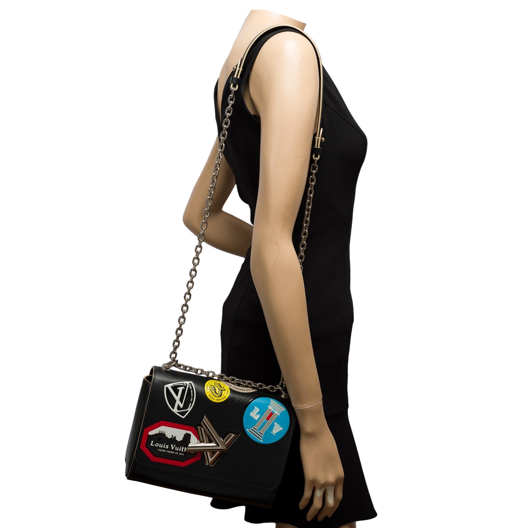 Louis Vuitton Twist MM World Tour shoulder flap bag in black epi leather, PHW For Sale 9