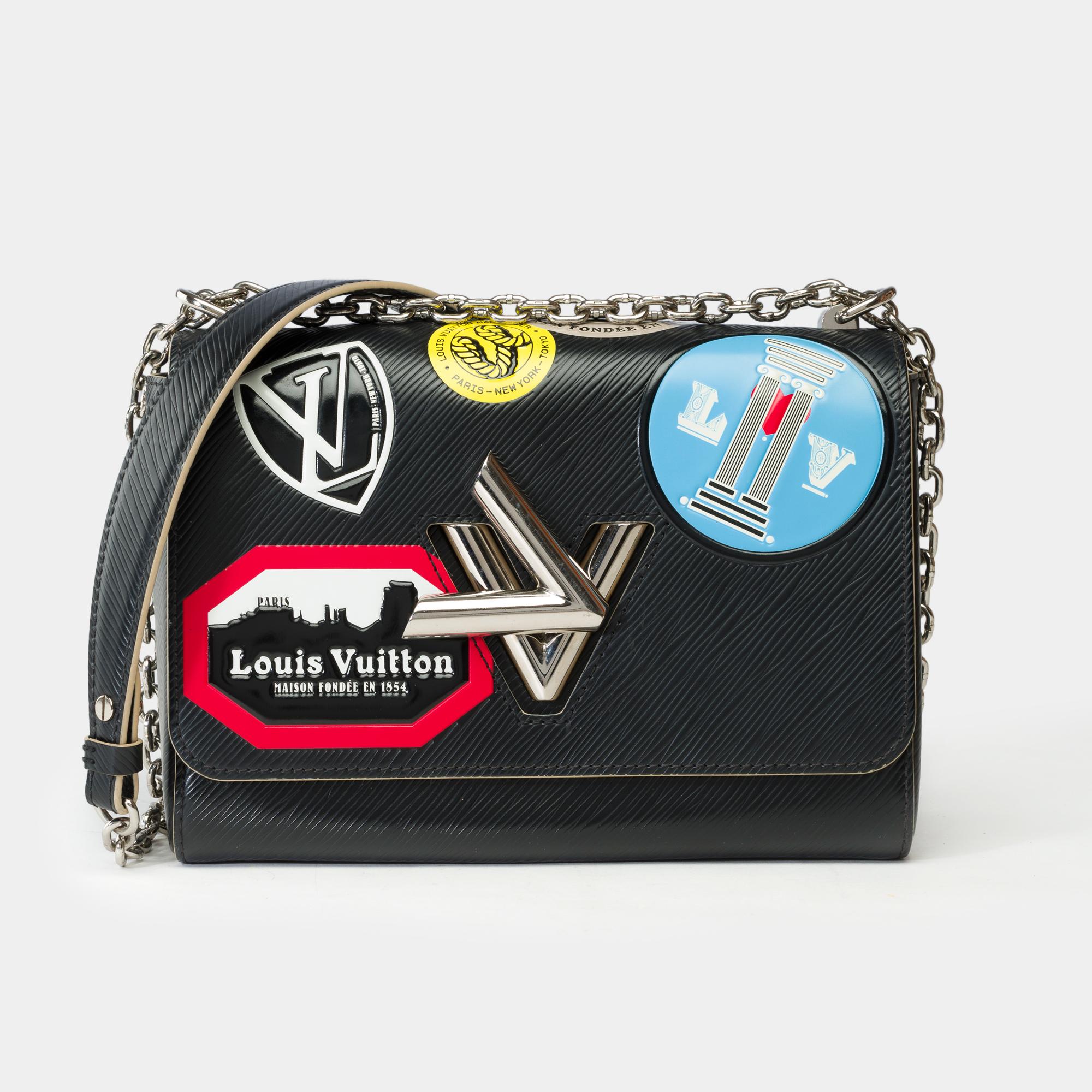 Black Louis Vuitton Twist MM World Tour shoulder flap bag in black epi leather, PHW For Sale