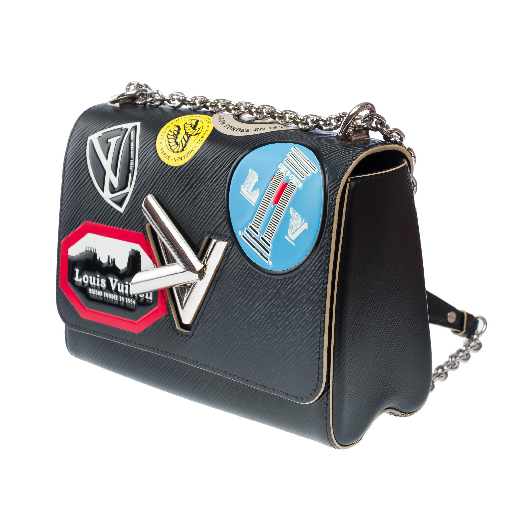 Louis Vuitton Twist MM World Tour shoulder flap bag in black epi leather, PHW For Sale 1