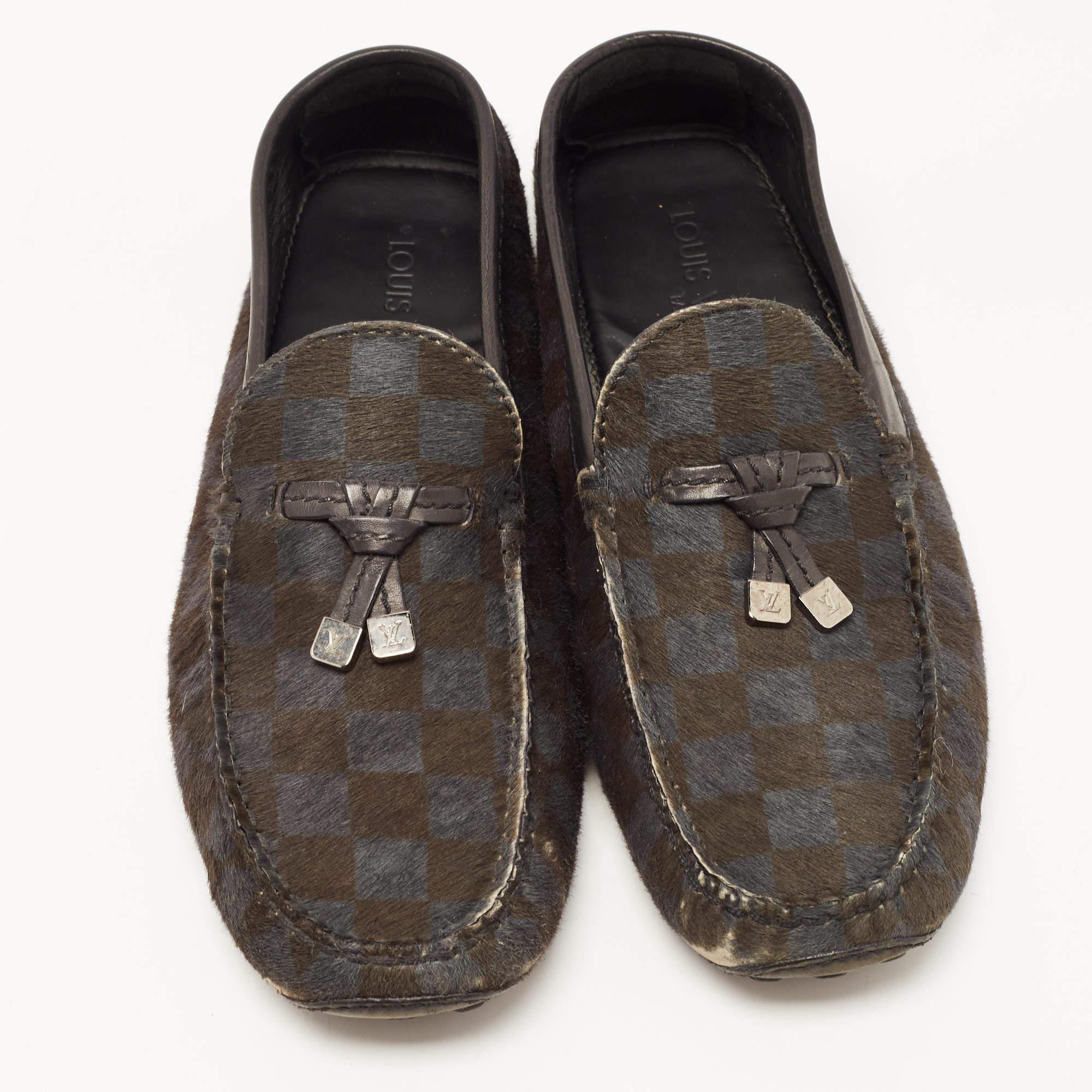 Black Louis Vuitton Two Tone Calf Hair Slip On Loafers Size 42 For Sale