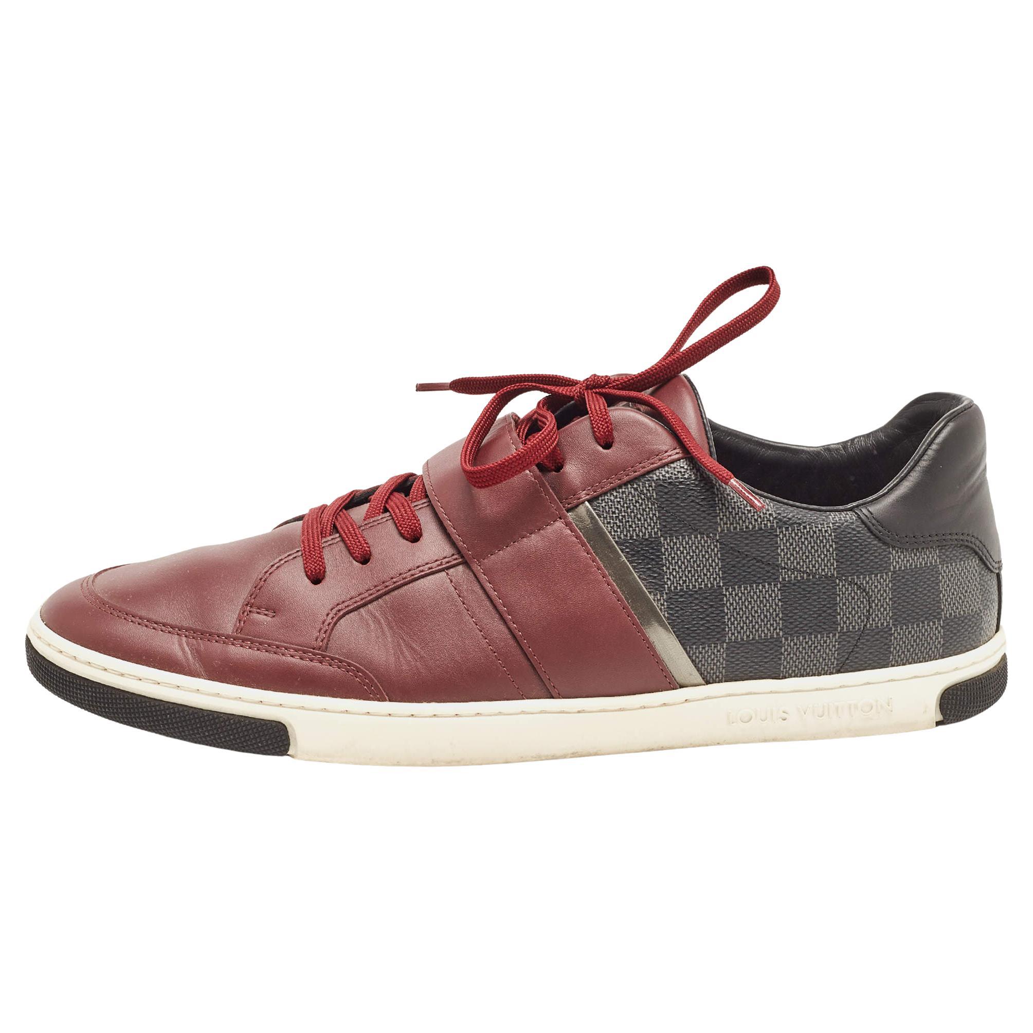 Louis Vuitton Two Tone Damier Ebene Fabric and Leather Sneakers Size 43 For Sale