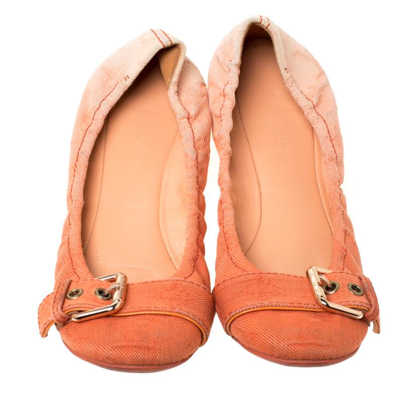 Orange Louis Vuitton - Chaussures de ballet à boucle en denim bicolore, taille 37,5 en vente