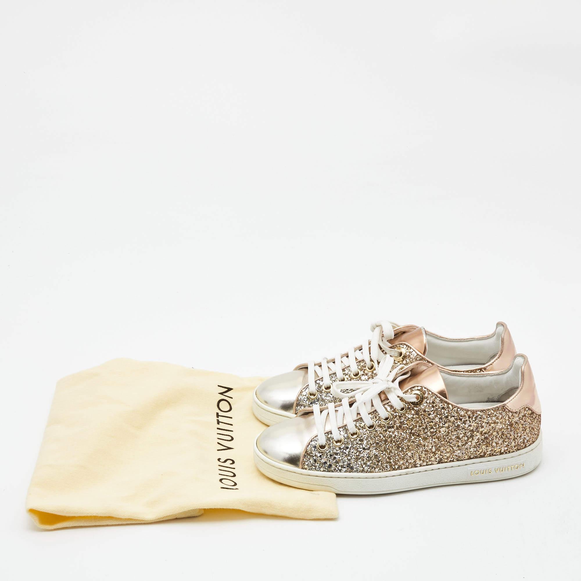 Louis Vuitton Two Tone Leather and Coarse Glitter Frontrow Sneakers Size 35 6
