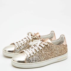 Louis Vuitton Two Tone Leather and Coarse Glitter Frontrow Sneakers Size 35
