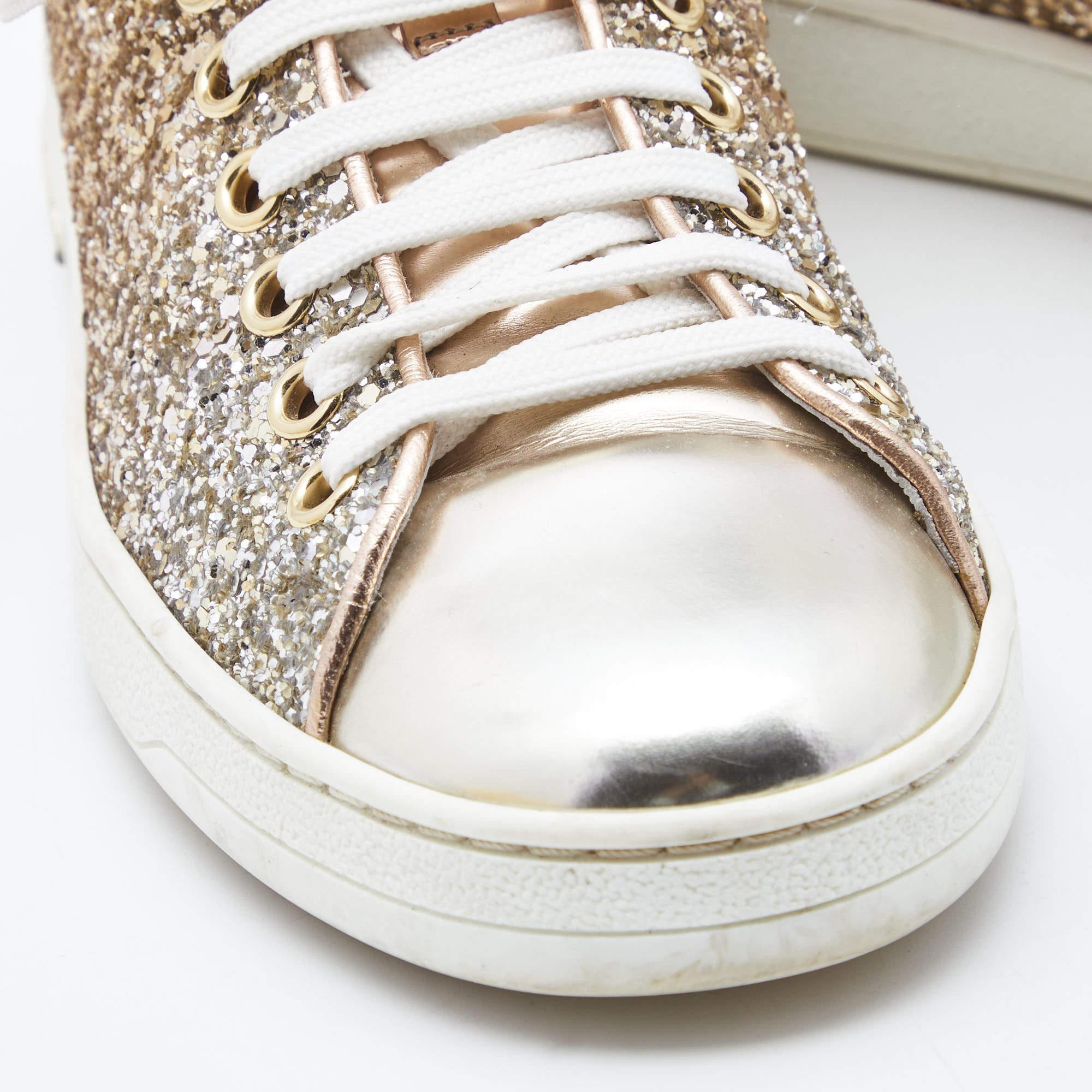 Louis Vuitton Two Tone Leather and Coarse Glitter Frontrow Sneakers Size 35 3
