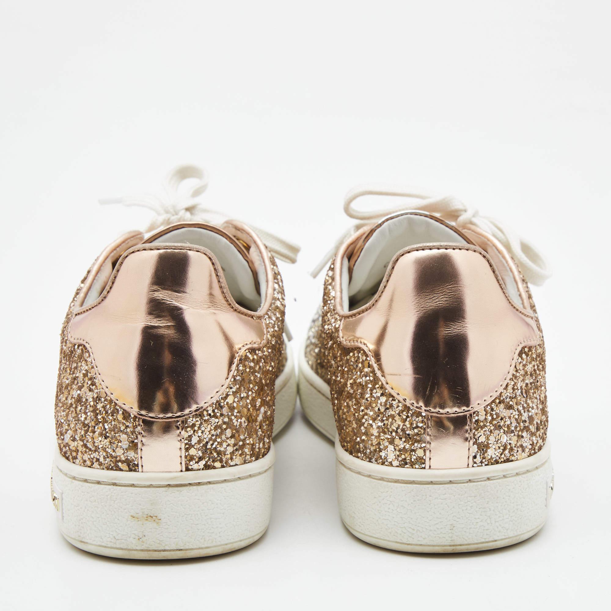 Louis Vuitton Two Tone Leather and Coarse Glitter Frontrow Sneakers Size 35 4