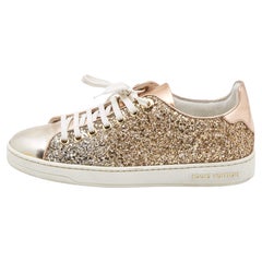 Louis Vuitton Two Tone Leather and Coarse Glitter Frontrow Sneakers Size 35
