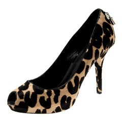 Louis Vuitton Two Tone Leopard Print Pony Hair Oh Really! Peep Toe Pumps 37.5
