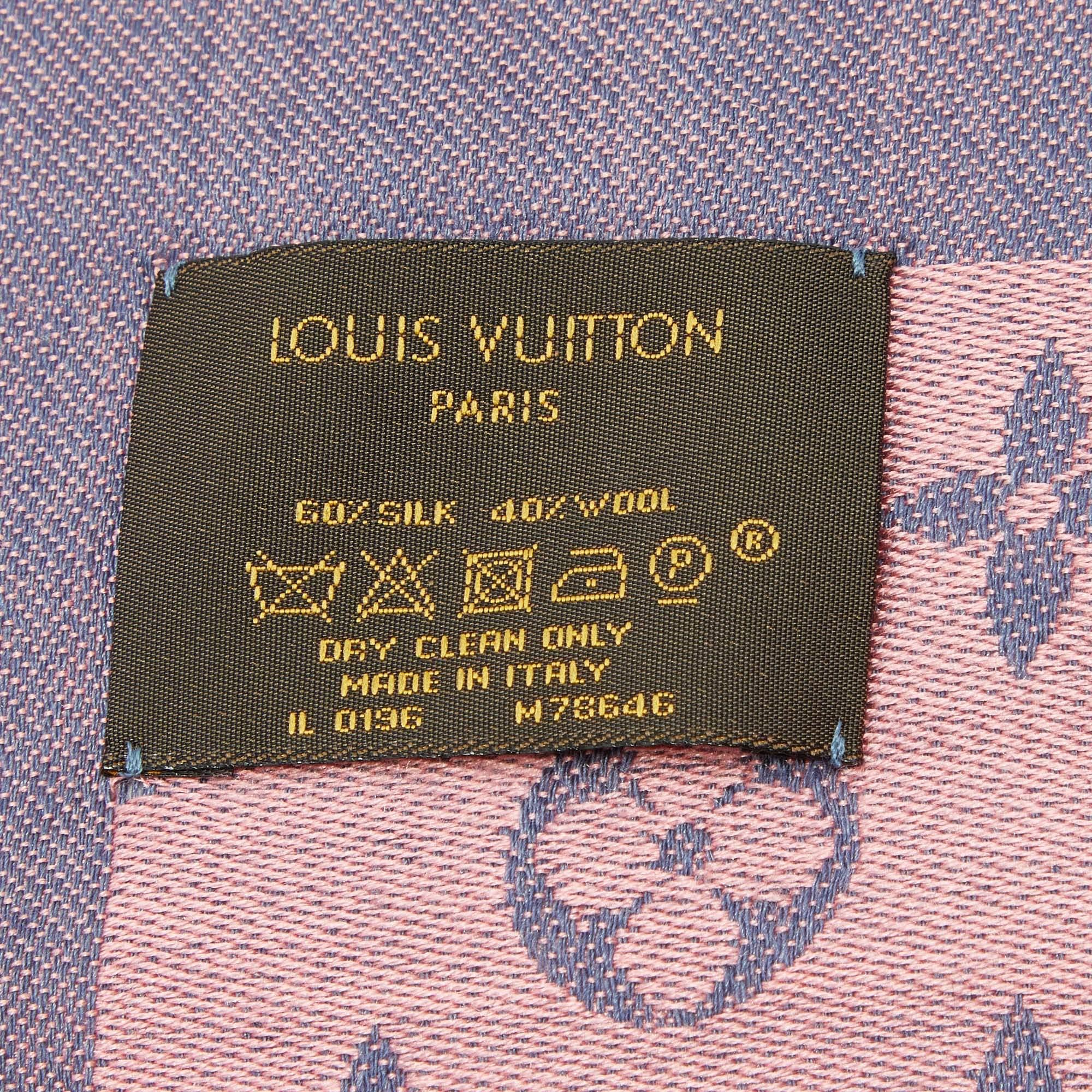 Louis Vuitton Two Tone Logo Monogram Silk & Wool Shawl In Good Condition In Dubai, Al Qouz 2