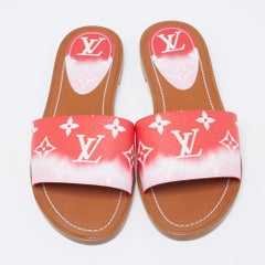 Louis Vuitton Two-Tone Monogram Coated Canvas Escale Lock It Flat Slides Size 37