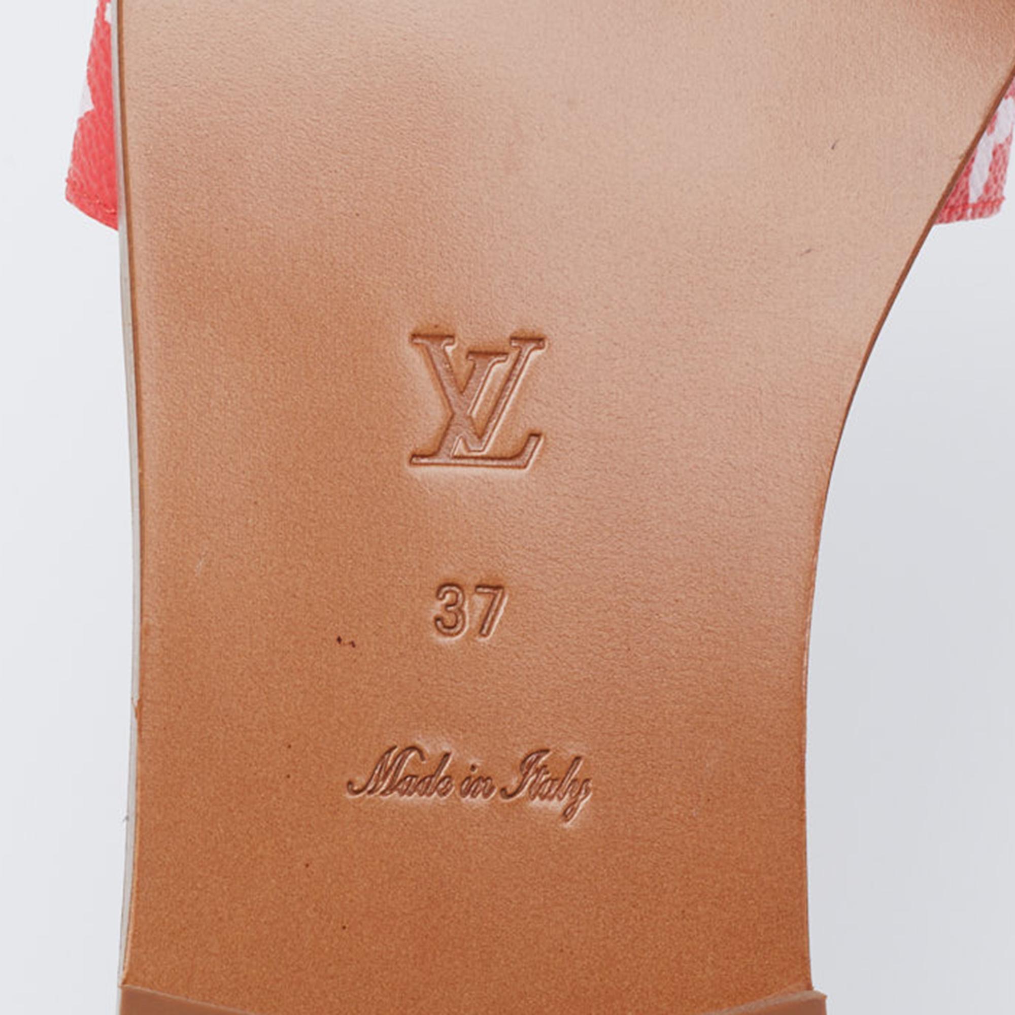 Louis Vuitton Two-Tone Monogram Coated Canvas Escale Lock It Flat Slides Size 37 1
