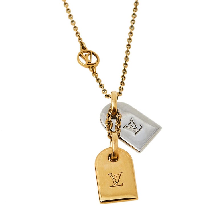 LOUIS VUITTON Necklace Pendant Nanogram LV Tag M63141 Silver Gold