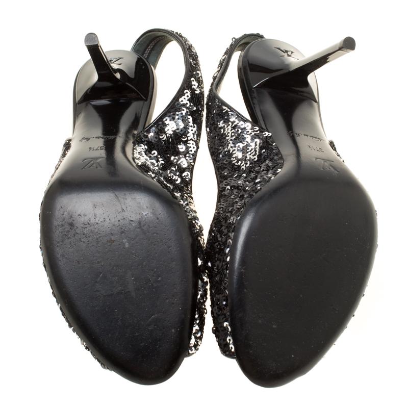 Women's Louis Vuitton Two Tone Sequins Liza Peep Toe Slingback Sandals Size 37.5