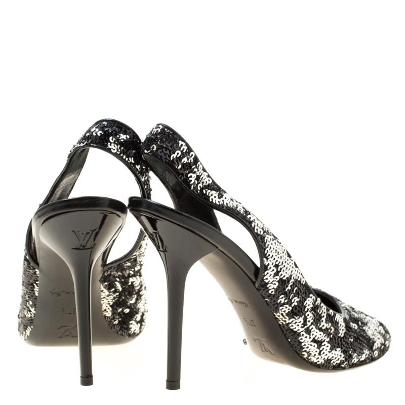 Louis Vuitton Two Tone Sequins Liza Peep Toe Slingback Sandals Size 37.5 1