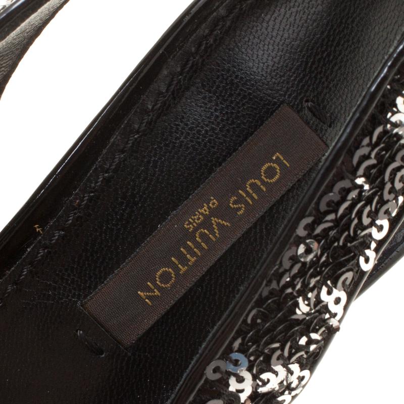 Louis Vuitton Two Tone Sequins Liza Peep Toe Slingback Sandals Size 37.5 2