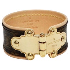 Louis Vuitton Two-Toned Leather Monogram Bracelet With Gold Hardware
