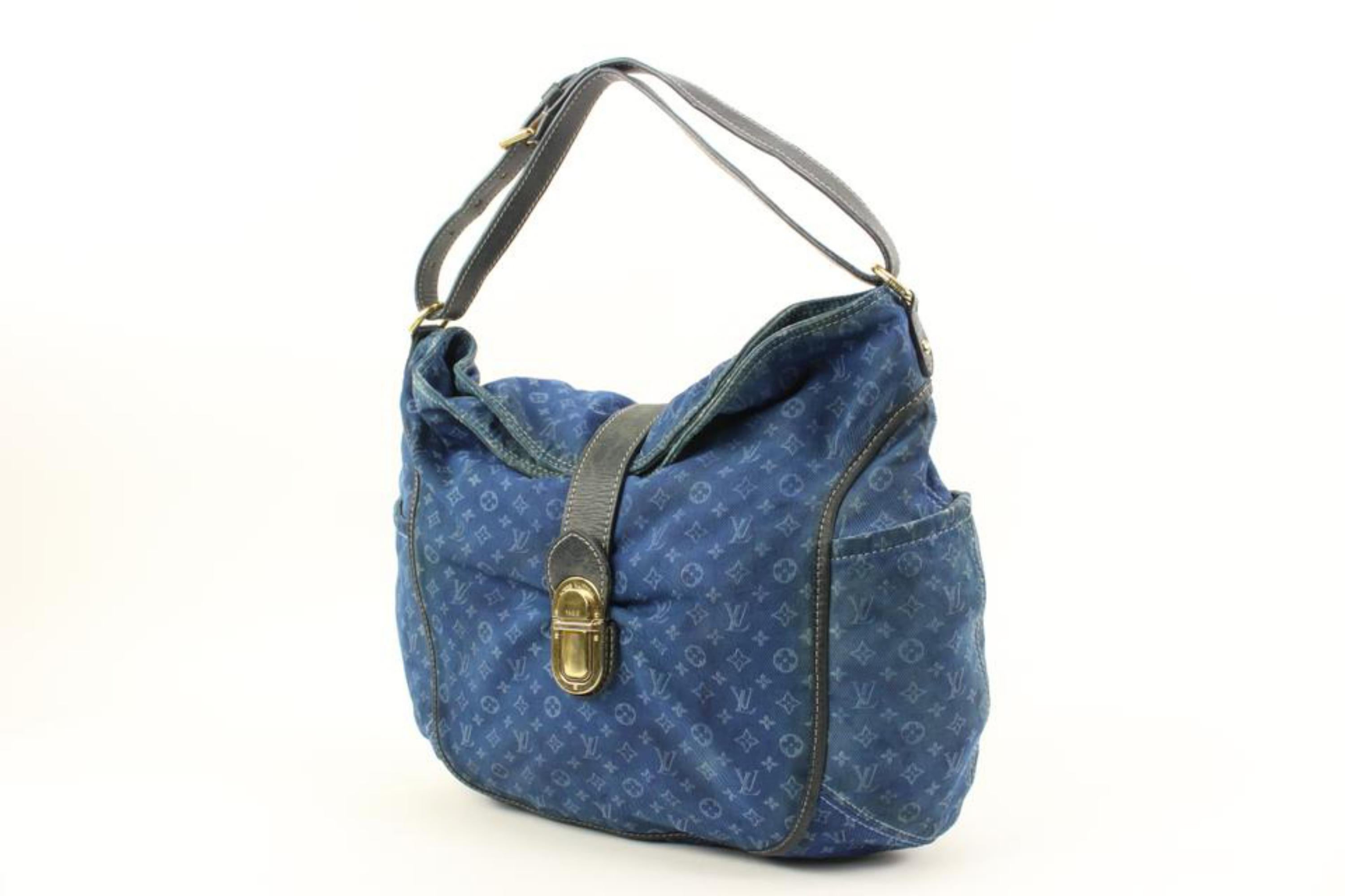 Louis Vuitton Ultra Rare Blue Monogram Mini Lin Romance Hobo Bag 25lk311s For Sale 6