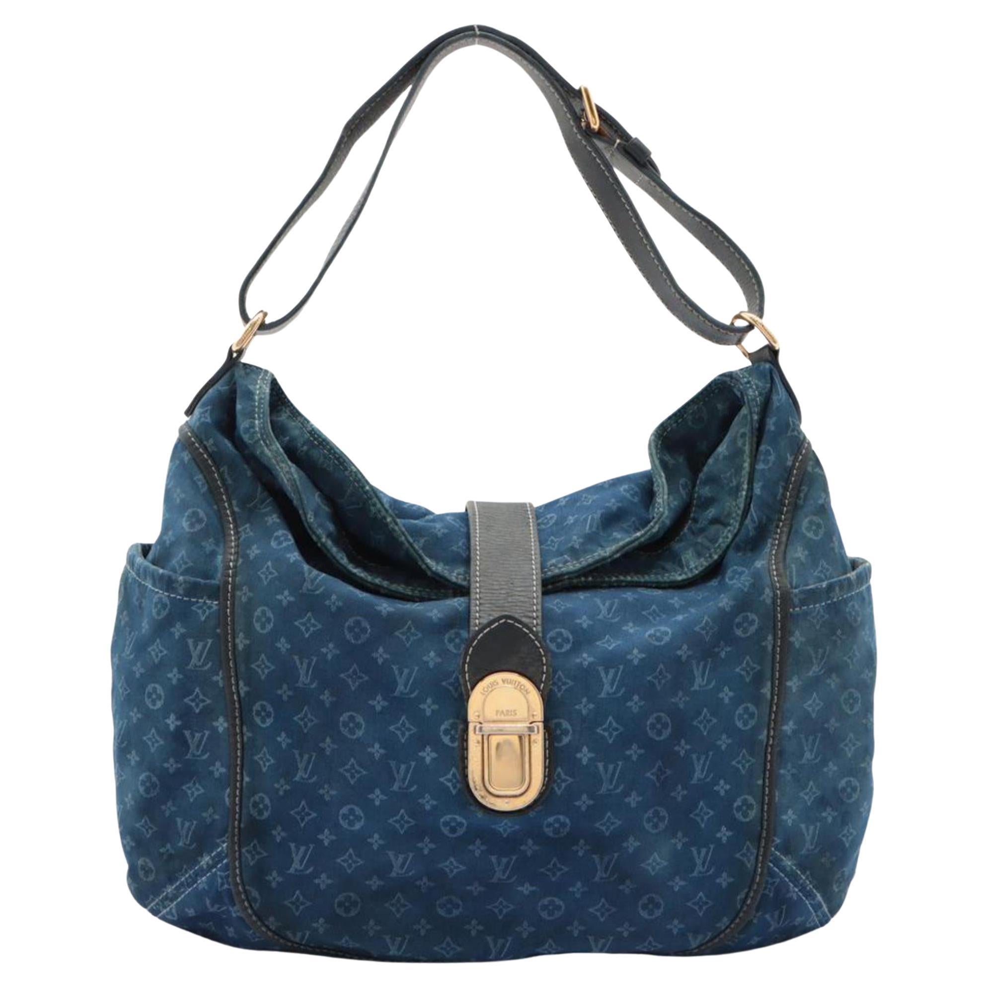 Louis Vuitton Ultra Rare Blue Monogram Mini Lin Romance Hobo Bag 25lk311s For Sale