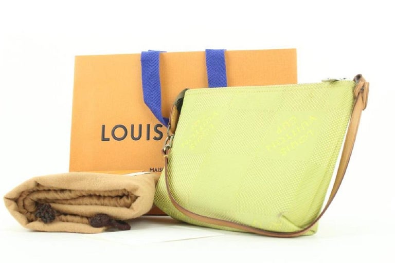 Louis Vuitton Ultra Rare LV Cup Lime Green Damier Geant Pochette Wristlet