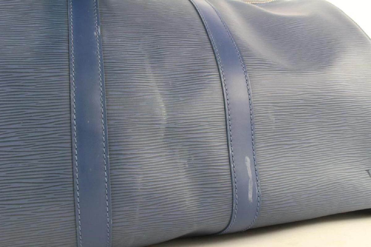 Louis Vuitton Ultra Rare Navy Blue SHW Epi Leather Keepall 45 Duffle Bag  3