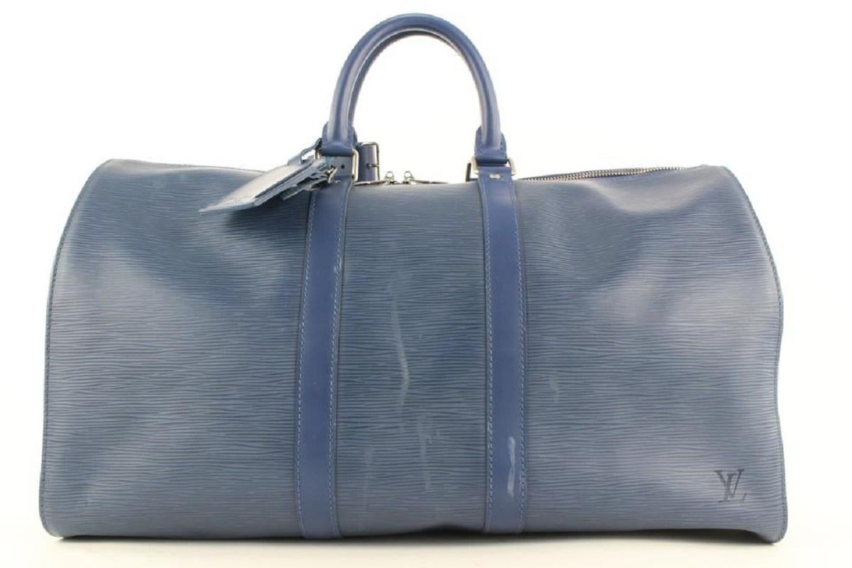 Louis Vuitton Ultra Rare Navy Blue SHW Epi Leather Keepall 45 Duffle Bag  4