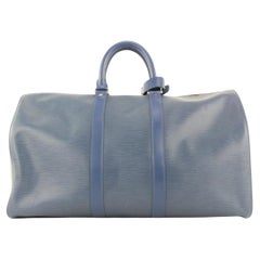 Louis Vuitton Ultra Rare Navy Blue SHW Epi Leather Keepall 45 Duffle Bag 