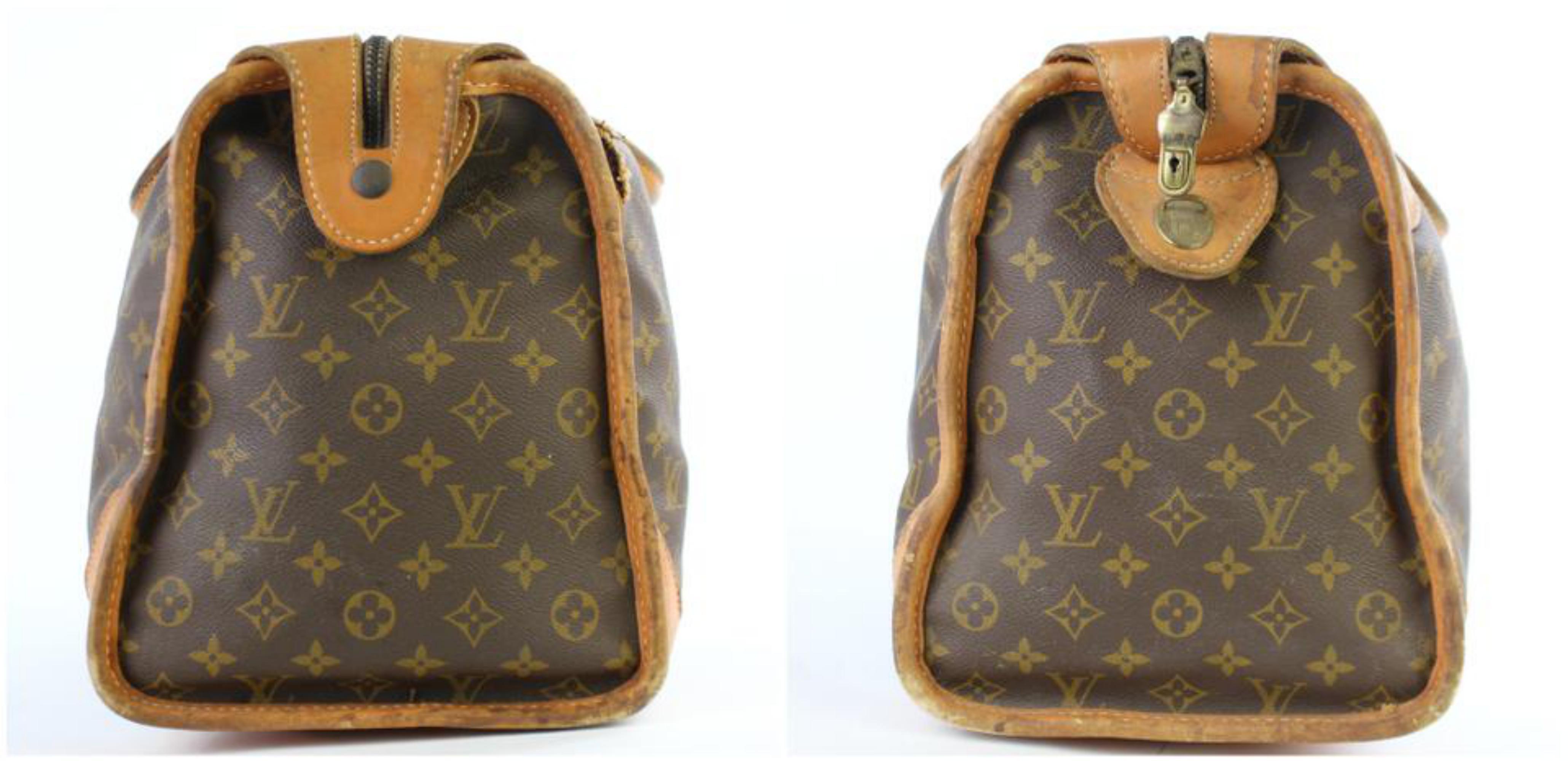 Louis Vuitton (Ultra Rare) Vintage 2lt922 Brown Coated Canvas Weekend/Travel Bag For Sale 2