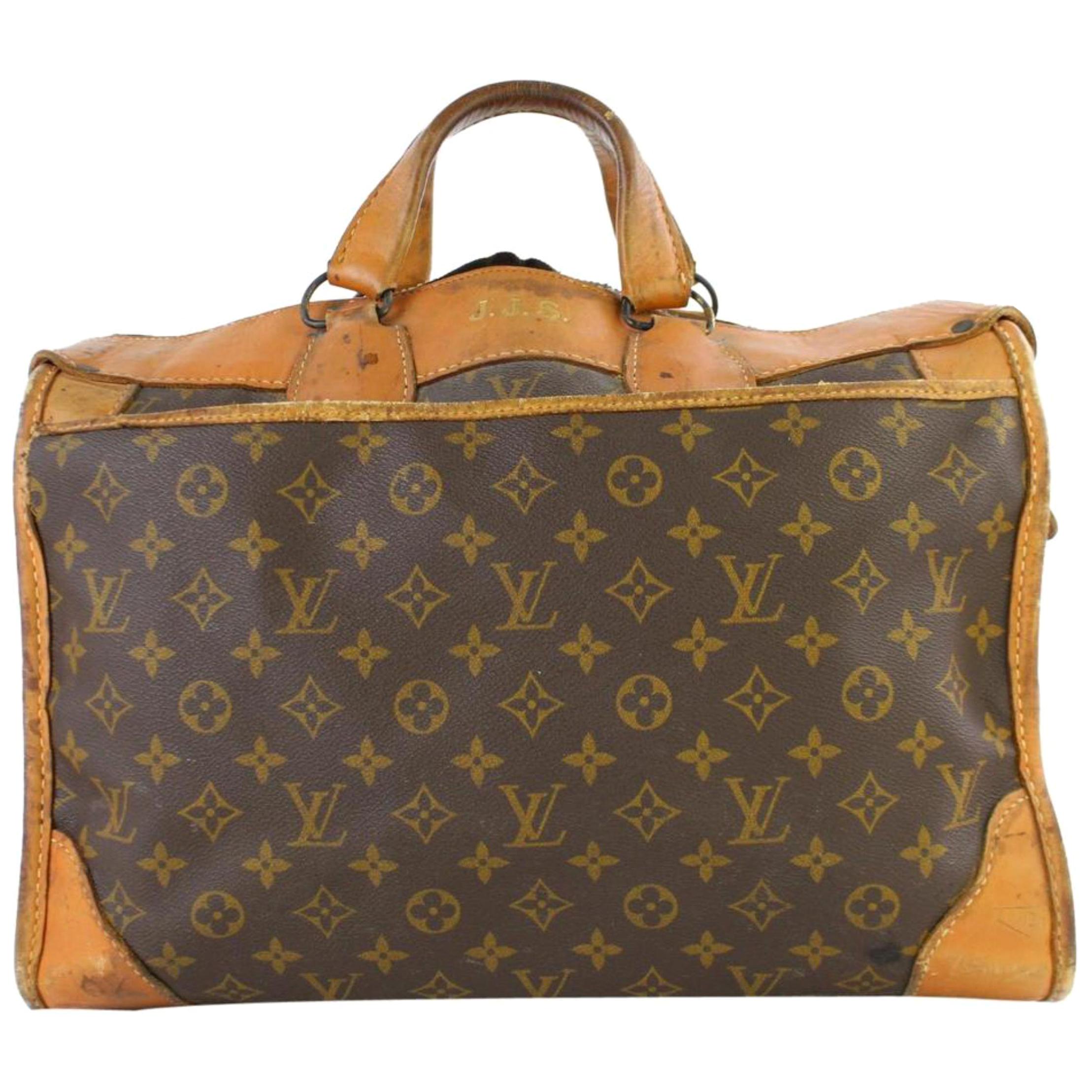 Louis Vuitton (Ultra Rare) Vintage 2lt922 Brown Coated Canvas Weekend/Travel Bag For Sale
