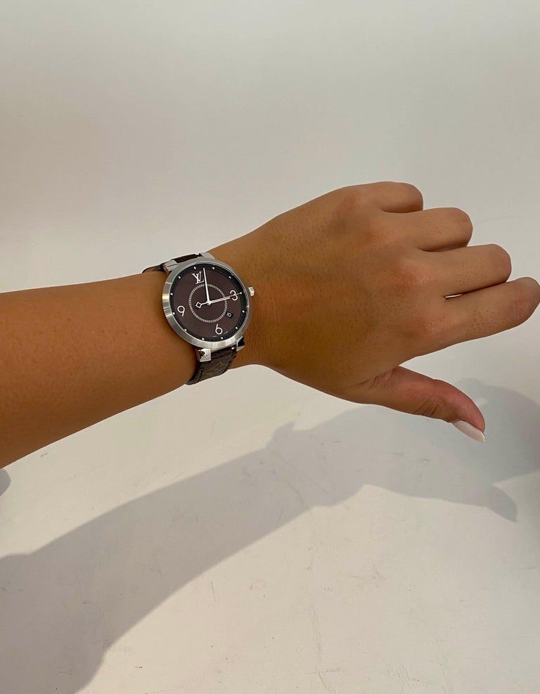Louis Vuitton Unisex Tambour Slim Monogram Macassar 39 Watch