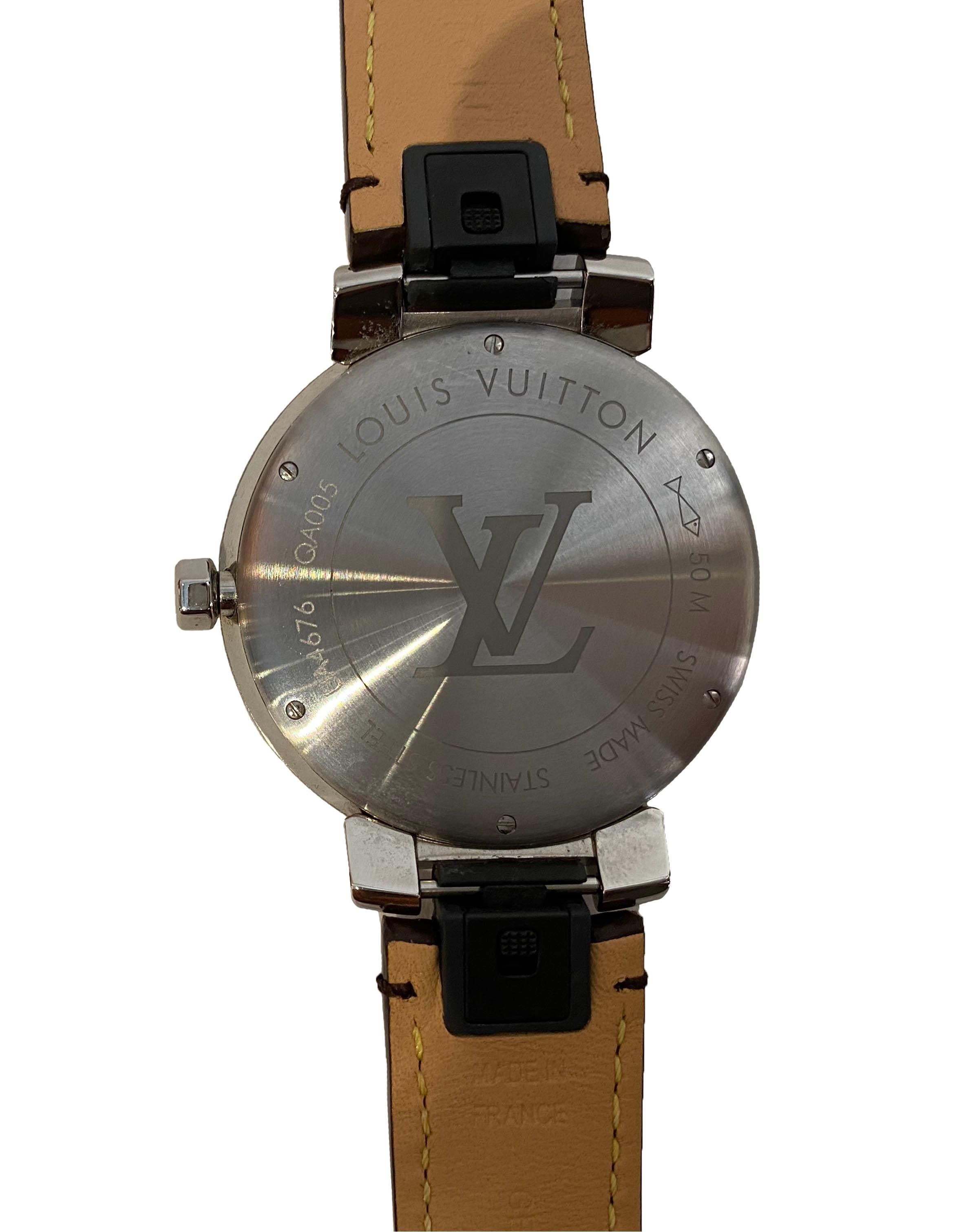 Louis Vuitton Unisex Tambour Slim Monogram Macassar 39 Watch In Excellent Condition In New York, NY