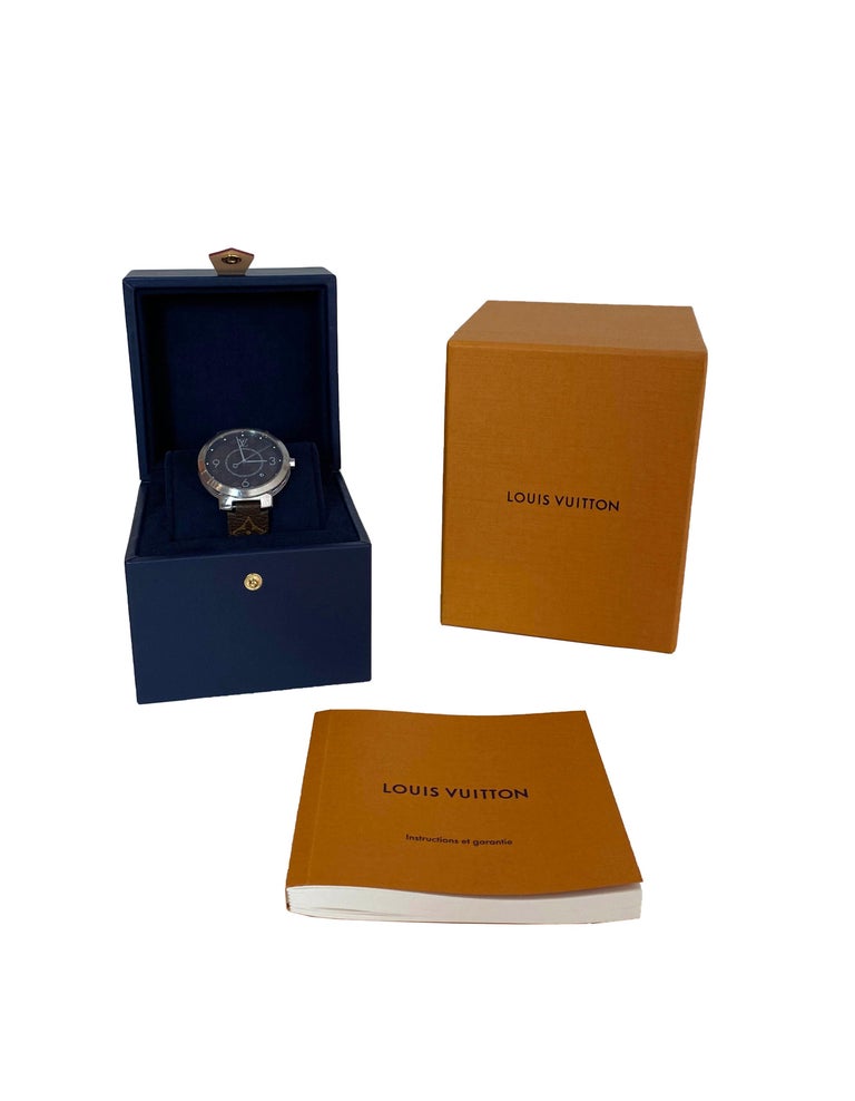 Louis Vuitton Unisex Tambour Slim Monogram Macassar 39 Watch at 1stDibs   tambour slim monogram price, clipper grips louis vuitton, louis vuitton tambour  monogram 39,5mm brown. size
