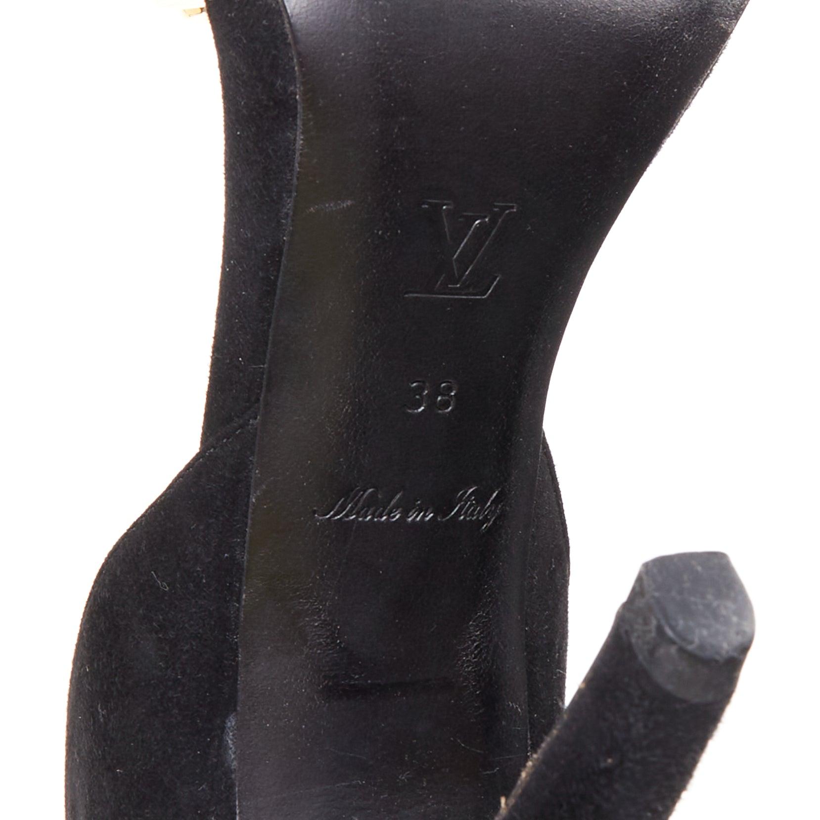 LOUIS VUITTON V Symphony schwarzes Wildleder goldene Hardware High Heel Sandalen EU38 im Angebot 5