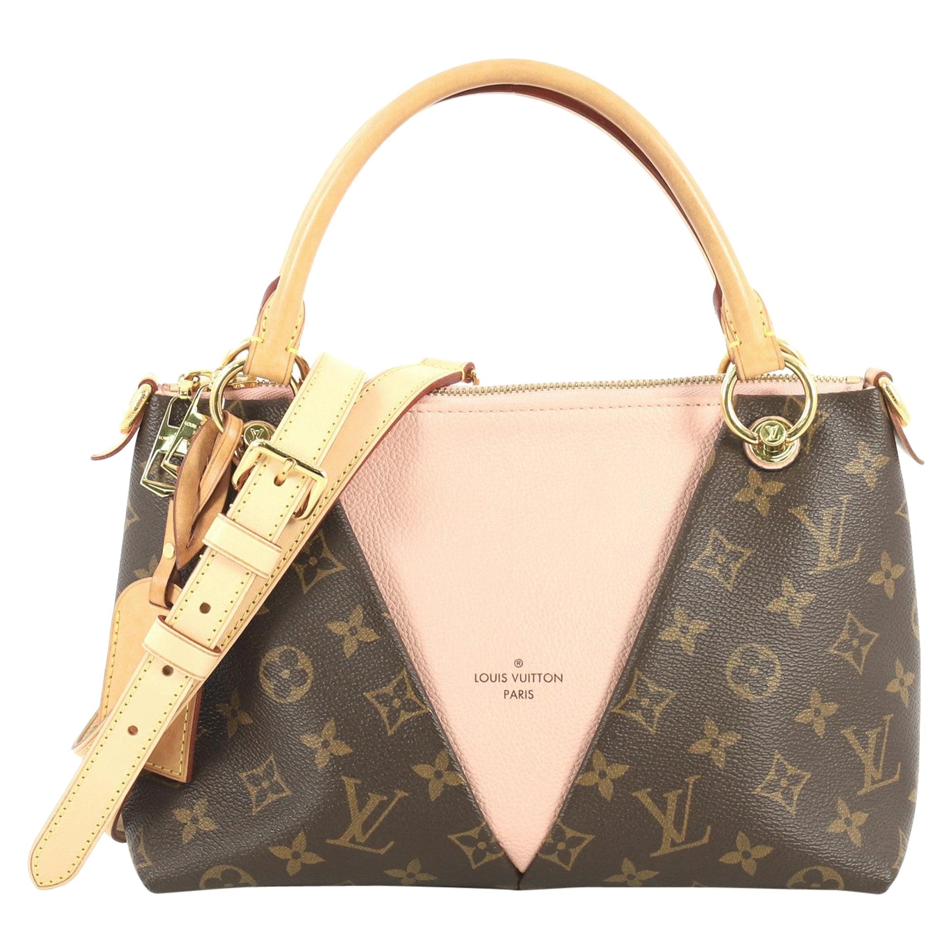 Brown Monogram Coated Canvas and Pink and White Leather V Tote BB Gold  Hardware, 2020