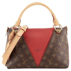 Louis Vuitton Brown/Red Leather and Monogram Canvas Double V Bag at 1stDibs