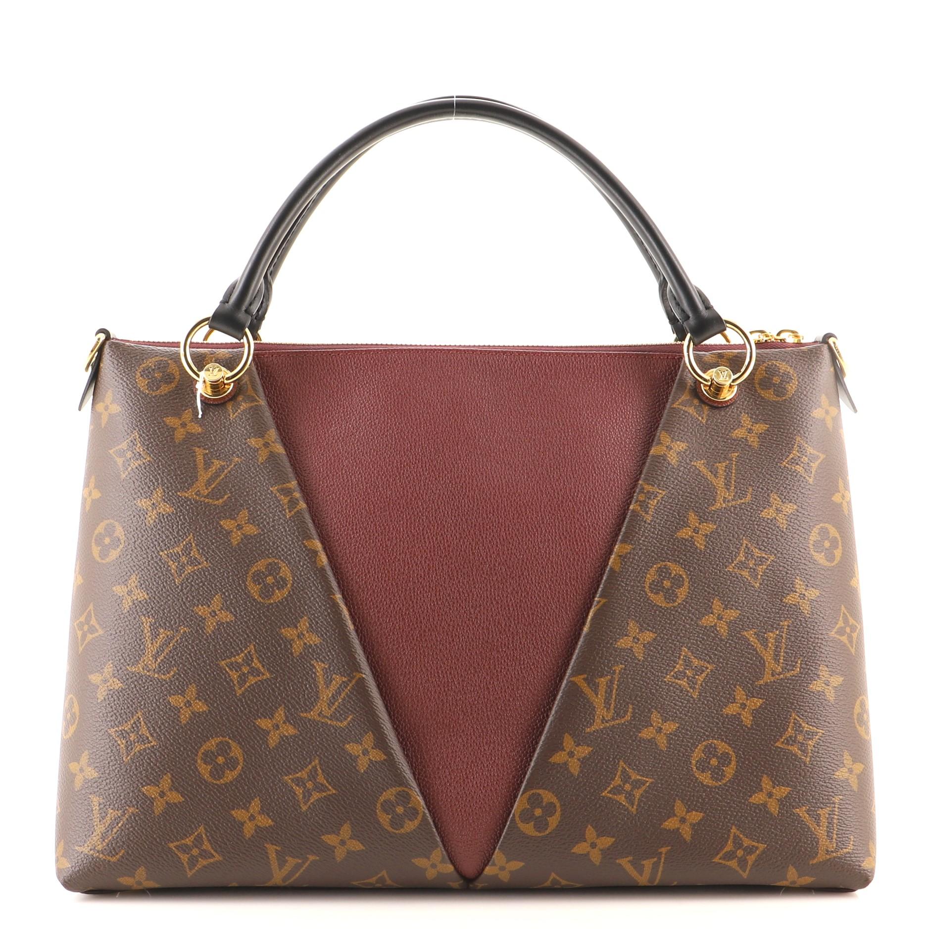Brown Louis Vuitton V Tote Monogram Canvas and Leather MM