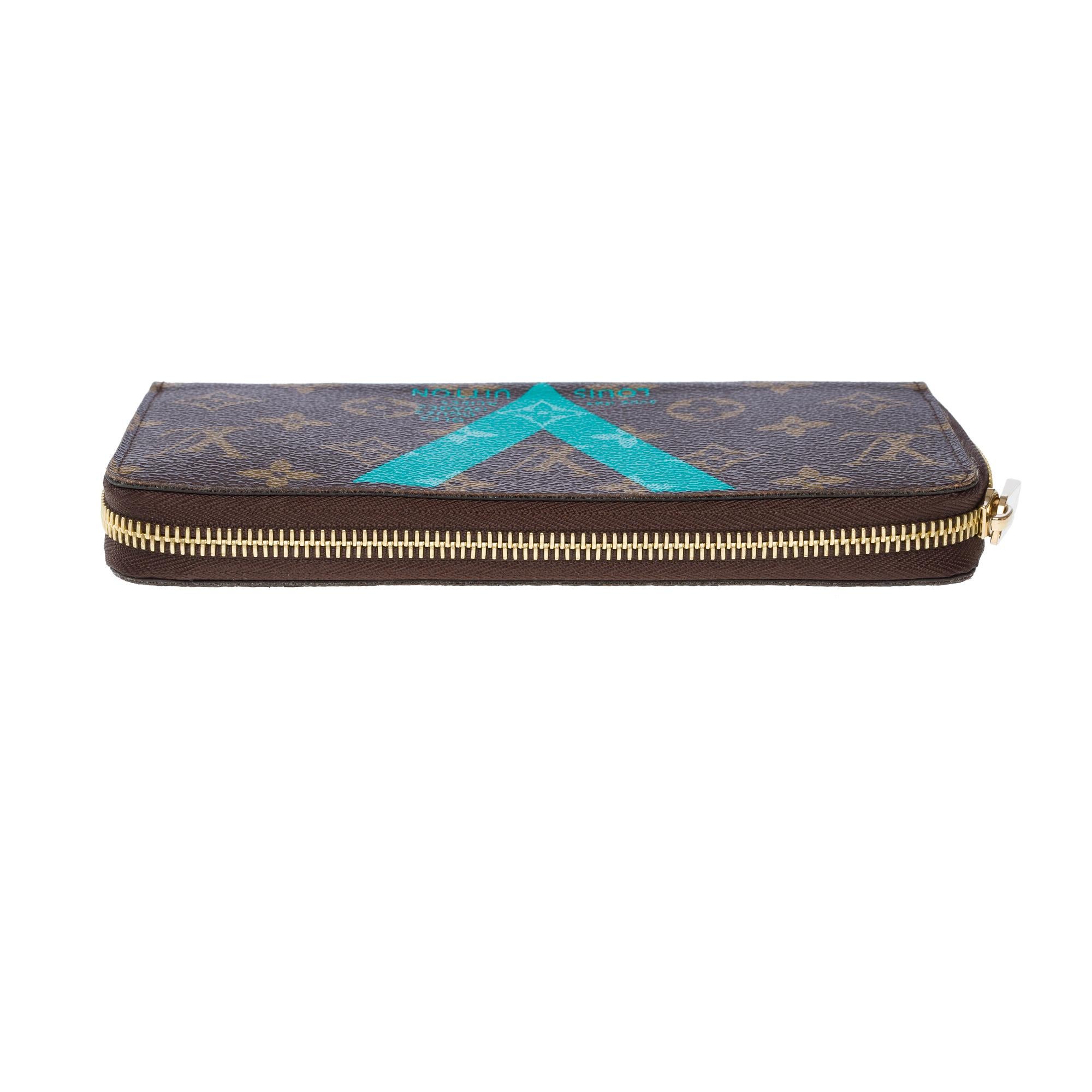 Louis Vuitton V Wallet in brown and Turquoise canvas Zippy Wallet, GHW For Sale 5